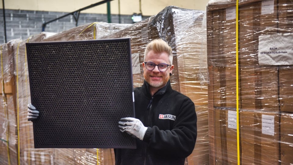 Jasun warehouse in Bridgwater with pallets of filters